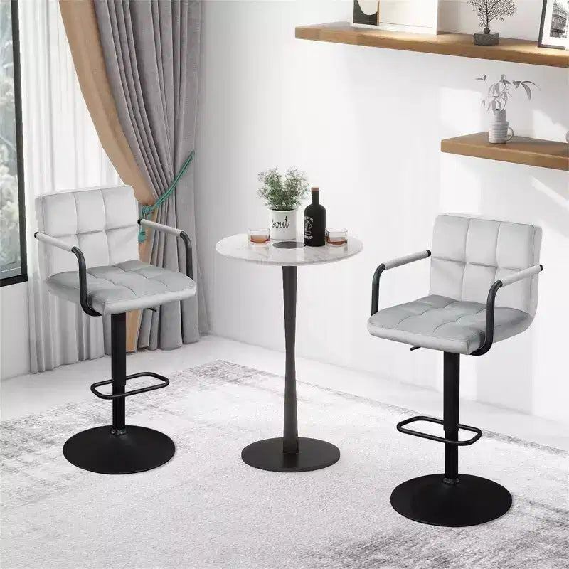 Tabourets de bar réglables Furniliving avec dossier, lot de 2, tabourets de bar pivotants en velours à 360°, tabourets de comptoir à double couture pour cuisine/bar
