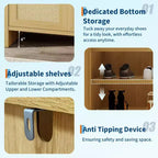 Meuble à chaussures, Meuble à chaussures en rotin pour entrée, Grand meuble à chaussures de 104 cm de haut, Meuble bohème avec portes pour salon et couloir