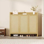 Shoe Storage Cabinet, Rattan Shoe Cabinet Storage for Entryway, 41 Tall Large Shoe Cabinet, Boho Cabinet w/Doors for Living Room Hallway