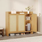 Meuble à chaussures, Meuble à chaussures en rotin pour entrée, Grand meuble à chaussures de 104 cm de haut, Meuble bohème avec portes pour salon et couloir