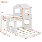 Bellemave Lit Superposé en Bois Twin-Full, Lit Mezzanine avec Aire de Jeu, Style Ferme, Échelle et Garde-corps, Blanc