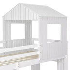 Bellemave Lit Superposé en Bois Twin-Full, Lit Mezzanine avec Aire de Jeu, Style Ferme, Échelle et Garde-corps, Blanc