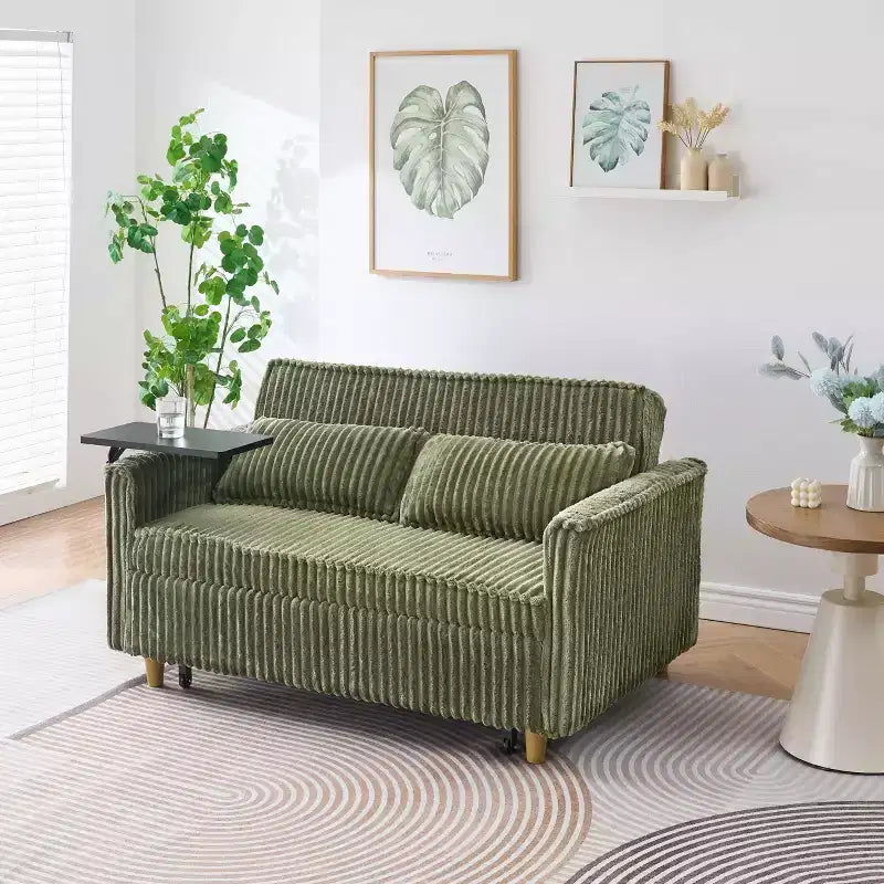 MAYEERTY Le Canapé Lit en Velours Côtelé avec Double Fonction et Plateau Amovible pour Salon Chambre Vert