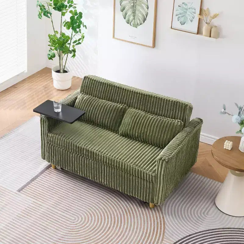 MAYEERTY Le Canapé Lit en Velours Côtelé avec Double Fonction et Plateau Amovible pour Salon Chambre Vert