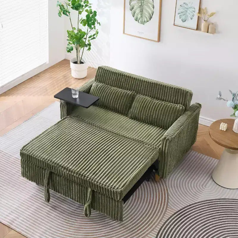 MAYEERTY Le Canapé Lit en Velours Côtelé avec Double Fonction et Plateau Amovible pour Salon Chambre Vert