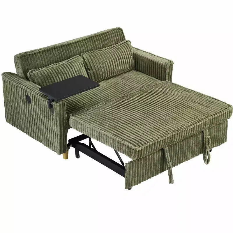 MAYEERTY Le Canapé Lit en Velours Côtelé avec Double Fonction et Plateau Amovible pour Salon Chambre Vert