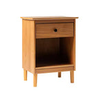 Table de chevet classique en bois massif à 1 tiroir avec niche – Caramel