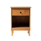 Table de chevet classique en bois massif à 1 tiroir avec niche – Caramel