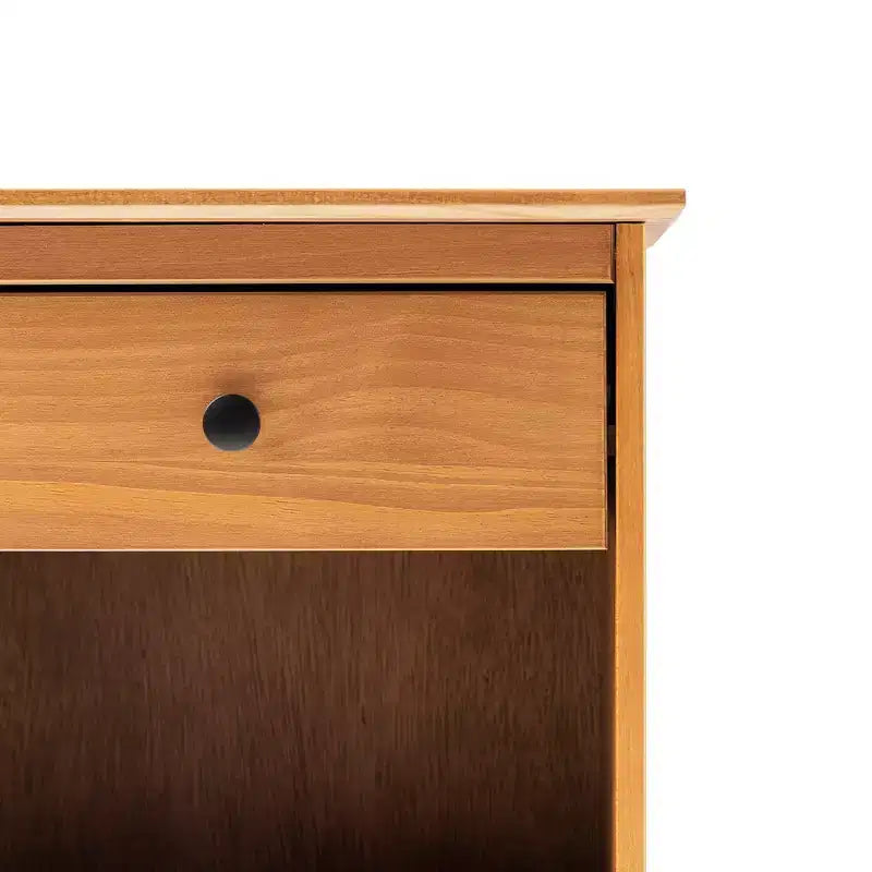 Table de chevet classique en bois massif à 1 tiroir avec niche – Caramel