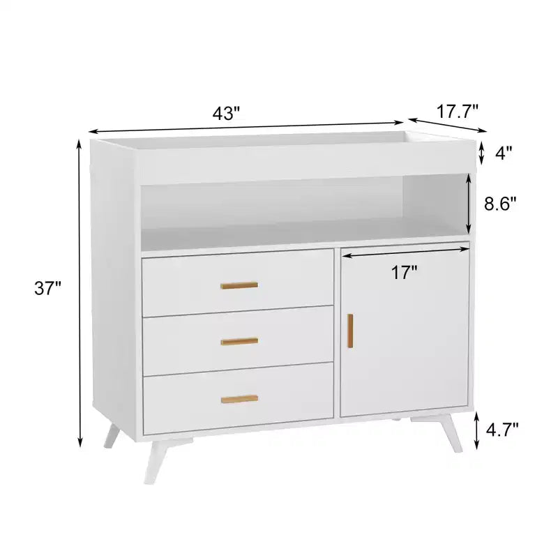 Commode à langer bébé C Blanche, Commode de chambre d'enfant à 3 tiroirs avec matelas à langer amovible pour nourrissons