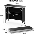 VINGLI Table de bar portable, 2 étagères, table de bar mobile pour événements, fêtes, camping, pique-niques, salons professionnels, intérieur avec jupe noire, 39 L x 34 H