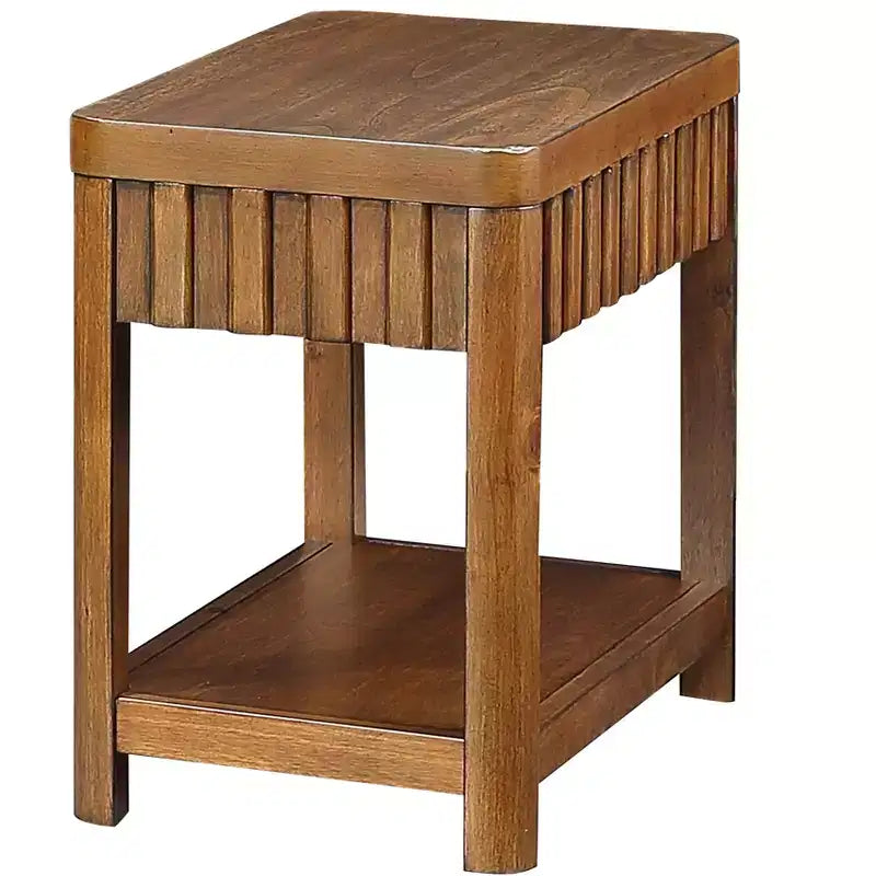 Okak Farmhouse – Table d'appoint rectangulaire avec étagère de rangement inférieure, table d'appoint en bois avec plateau épais, petite table pour salon, bureau, noyer