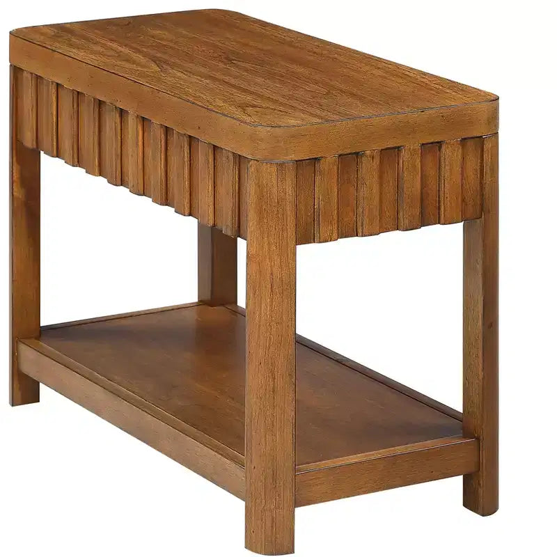 Okak Farmhouse – Table d'appoint rectangulaire avec étagère de rangement inférieure, table d'appoint en bois avec plateau épais, petite table pour salon, bureau, noyer