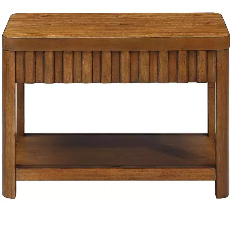 Okak Farmhouse – Table d'appoint rectangulaire avec étagère de rangement inférieure, table d'appoint en bois avec plateau épais, petite table pour salon, bureau, noyer