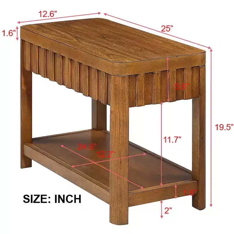 Okak Farmhouse – Table d'appoint rectangulaire avec étagère de rangement inférieure, table d'appoint en bois avec plateau épais, petite table pour salon, bureau, noyer