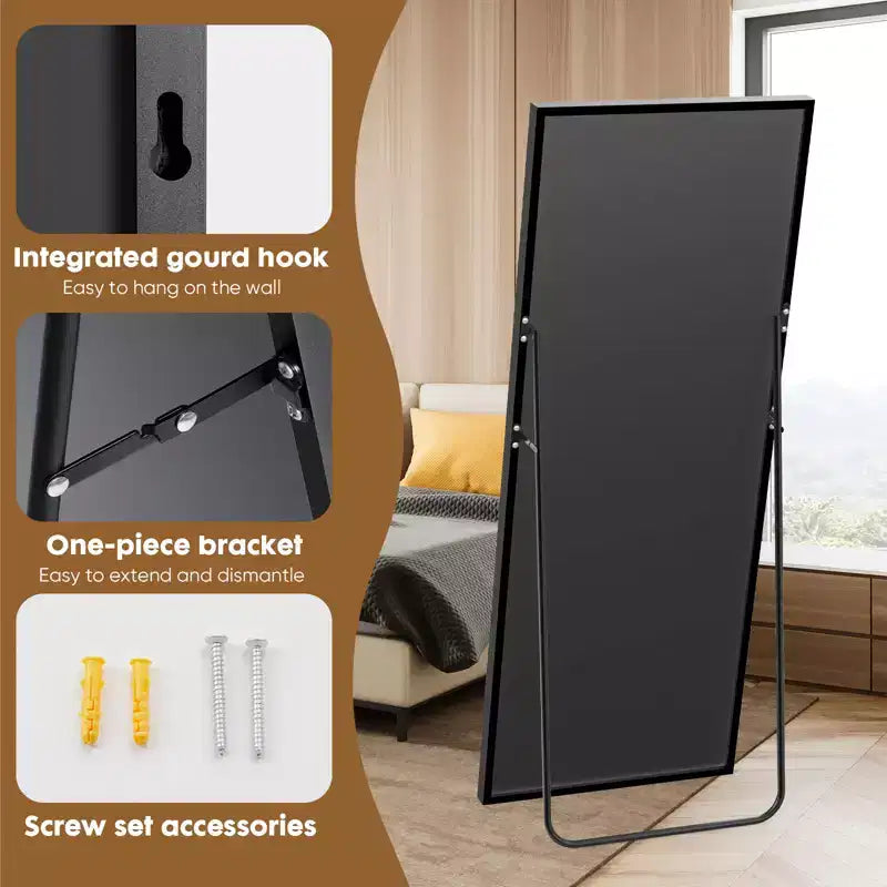 Bestier Full Length Mirror with Stand, 71 Floor Mirror with Aluminum Alloy Frame, Free Standing or Wall-Mounted Full Body Mirrors for Living Room