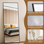 Bestier Full Length Mirror with Stand, 71 Floor Mirror with Aluminum Alloy Frame, Free Standing or Wall-Mounted Full Body Mirrors for Living Room