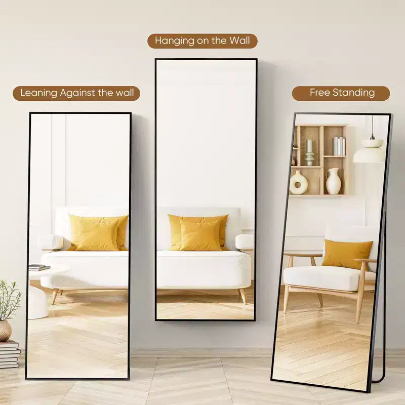 Bestier Full Length Mirror with Stand, 71 Floor Mirror with Aluminum Alloy Frame, Free Standing or Wall-Mounted Full Body Mirrors for Living Room