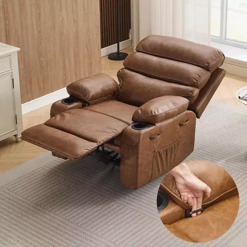 Fauteuil inclinable manuel extra large en cuir PU pour adultes, accoudoirs et dossier confortables avec éponge 1,5X, pour salon, chambre à coucher