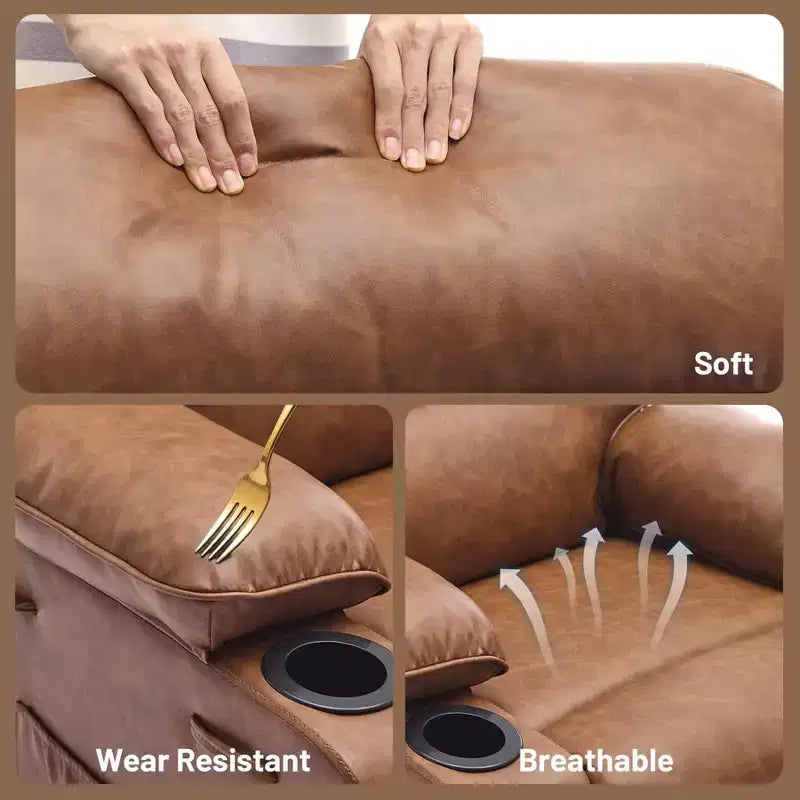 Fauteuil inclinable manuel extra large en cuir PU pour adultes, accoudoirs et dossier confortables avec éponge 1,5X, pour salon, chambre à coucher
