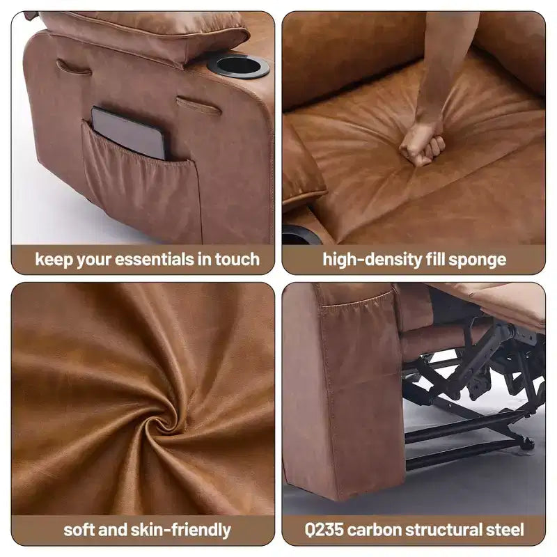 Fauteuil inclinable manuel extra large en cuir PU pour adultes, accoudoirs et dossier confortables avec éponge 1,5X, pour salon, chambre à coucher