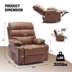 Fauteuil inclinable manuel extra large en cuir PU pour adultes, accoudoirs et dossier confortables avec éponge 1,5X, pour salon, chambre à coucher