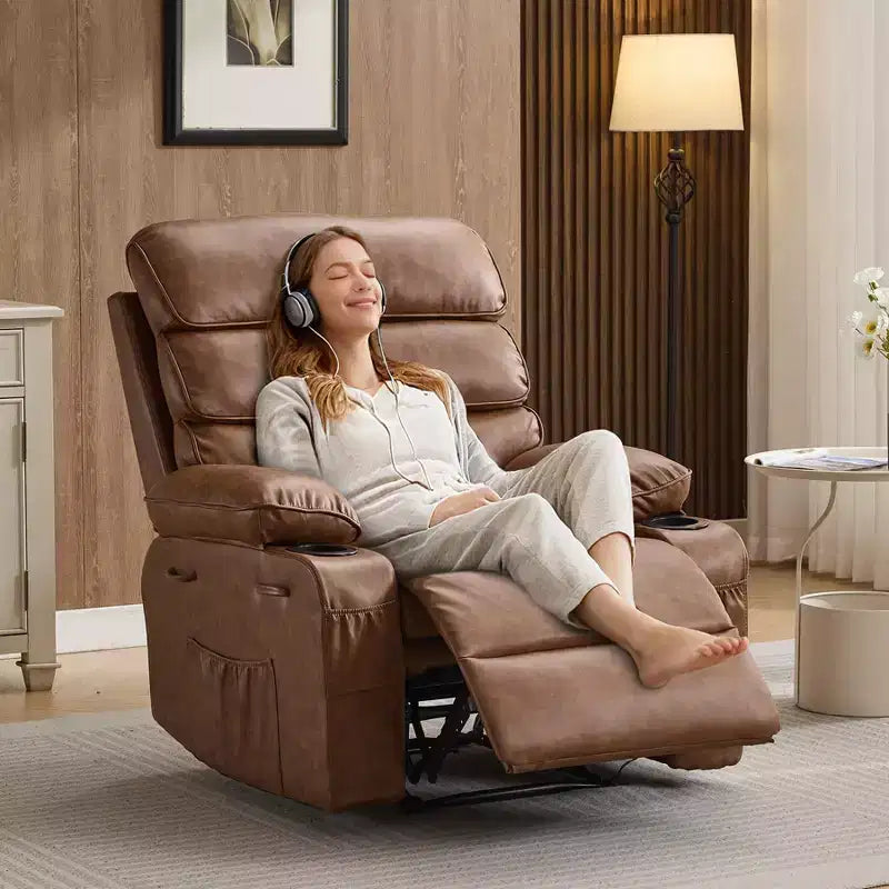 Fauteuil inclinable manuel extra large en cuir PU pour adultes, accoudoirs et dossier confortables avec éponge 1,5X, pour salon, chambre à coucher