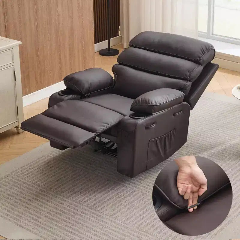 Fauteuil inclinable manuel extra large en cuir PU pour adultes, accoudoirs et dossier confortables avec éponge 1,5X, pour salon, chambre à coucher