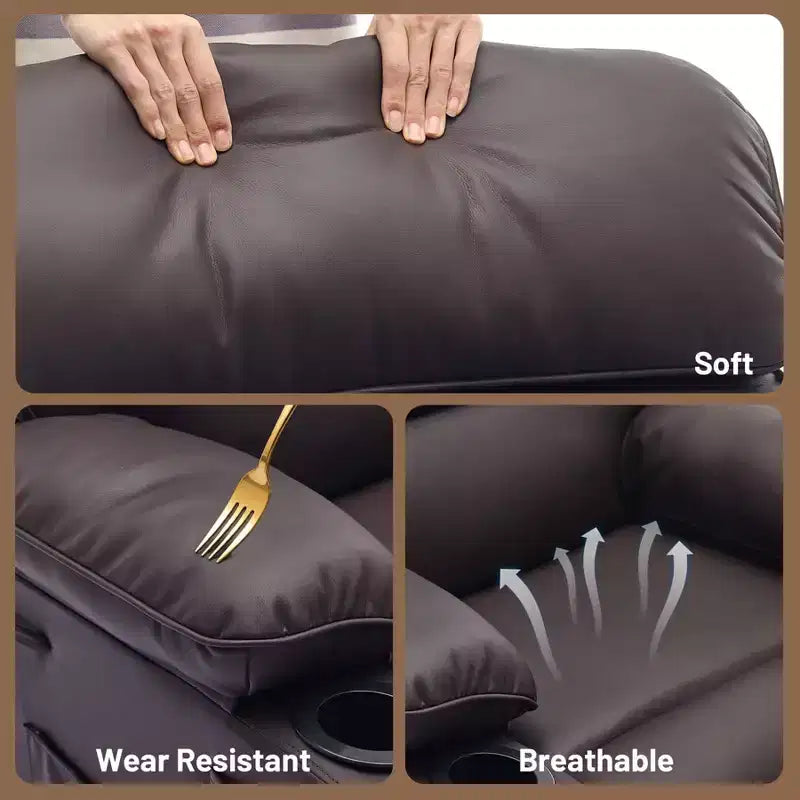 Fauteuil inclinable manuel extra large en cuir PU pour adultes, accoudoirs et dossier confortables avec éponge 1,5X, pour salon, chambre à coucher