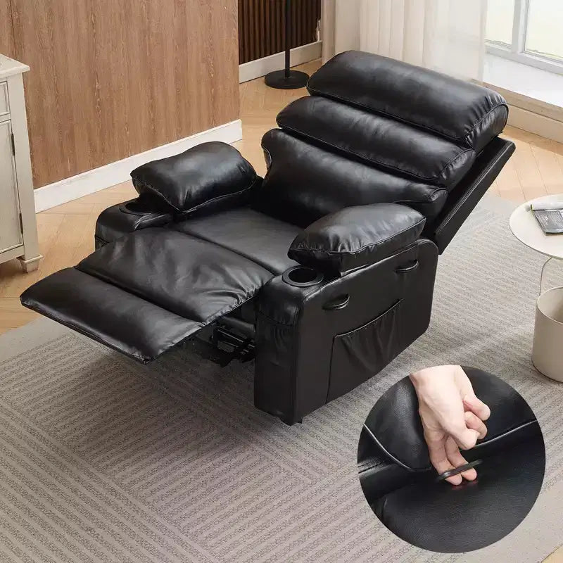 Fauteuil inclinable manuel extra large en cuir PU pour adultes, accoudoirs et dossier confortables avec éponge 1,5X, pour salon, chambre à coucher