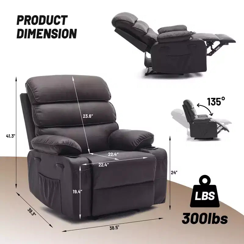 Fauteuil inclinable manuel extra large en cuir PU pour adultes, accoudoirs et dossier confortables avec éponge 1,5X, pour salon, chambre à coucher