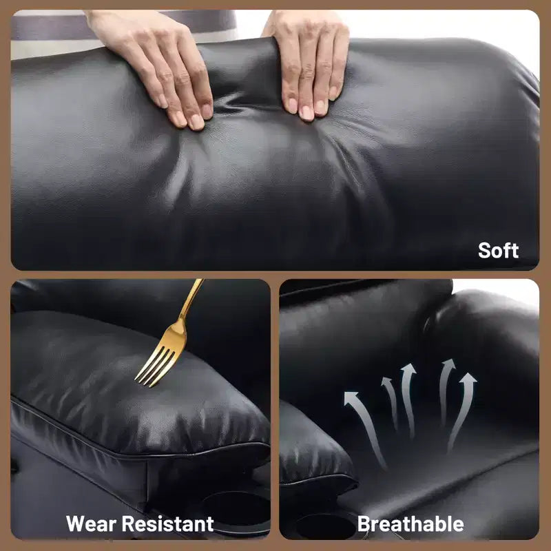 Fauteuil inclinable manuel extra large en cuir PU pour adultes, accoudoirs et dossier confortables avec éponge 1,5X, pour salon, chambre à coucher