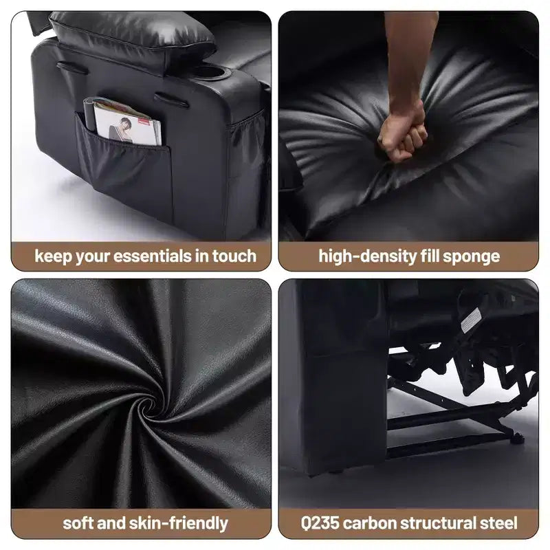 Fauteuil inclinable manuel extra large en cuir PU pour adultes, accoudoirs et dossier confortables avec éponge 1,5X, pour salon, chambre à coucher