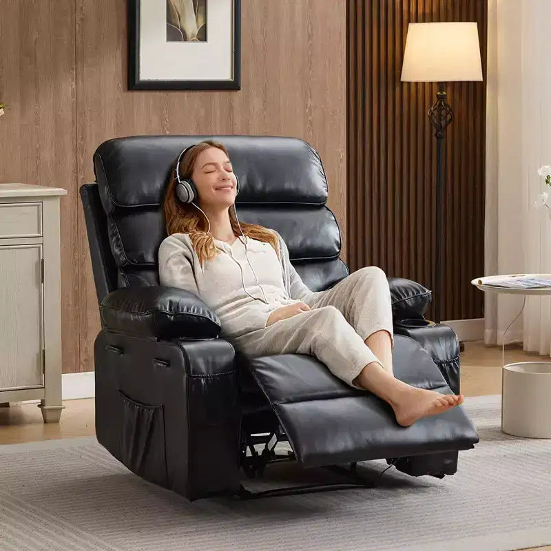 Fauteuil inclinable manuel extra large en cuir PU pour adultes, accoudoirs et dossier confortables avec éponge 1,5X, pour salon, chambre à coucher