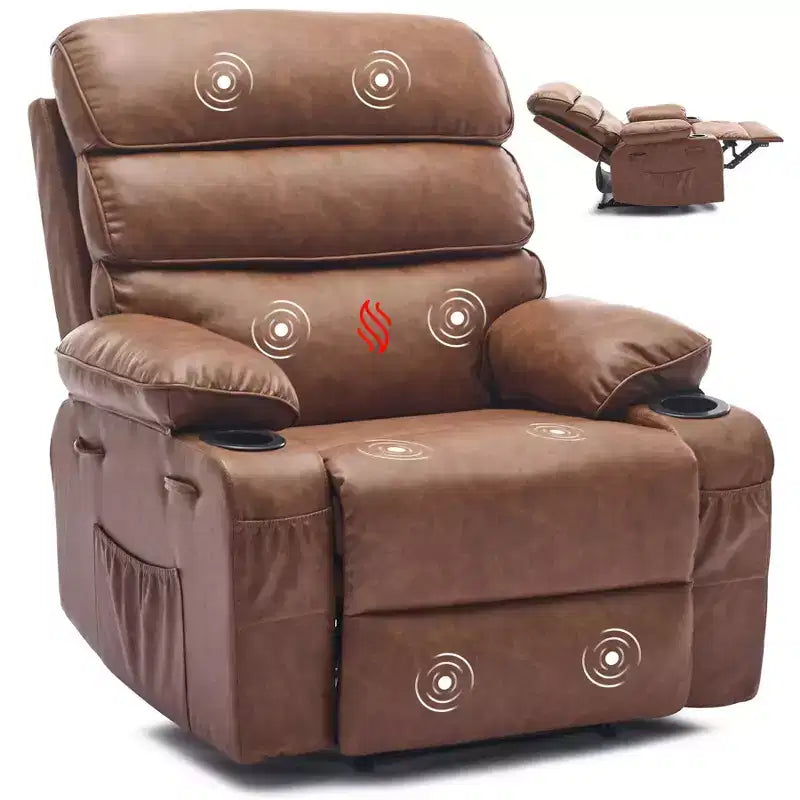 Fauteuil inclinable manuel extra large en cuir PU pour adultes, accoudoirs et dossier confortables avec éponge 1,5X, pour salon, chambre à coucher