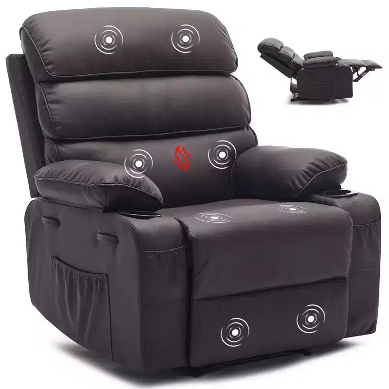 Fauteuil inclinable manuel extra large en cuir PU pour adultes, accoudoirs et dossier confortables avec éponge 1,5X, pour salon, chambre à coucher