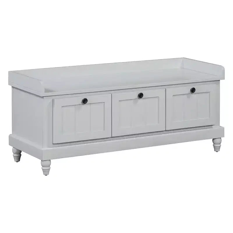 Banc à chaussures classique Polibi pour entrée avec dessus rembourré et trois tiroirs