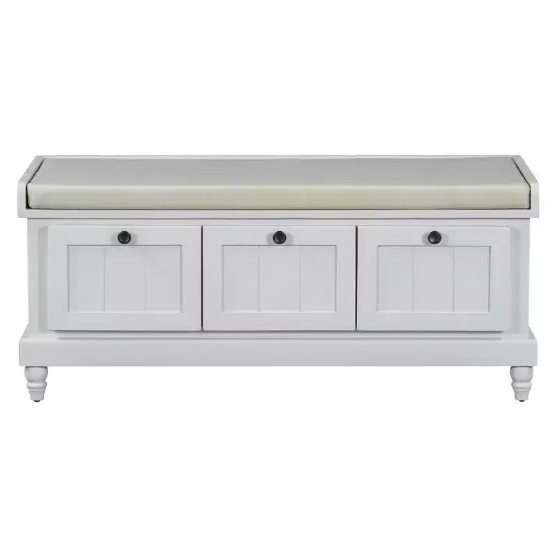 Banc à chaussures classique Polibi pour entrée avec dessus rembourré et trois tiroirs