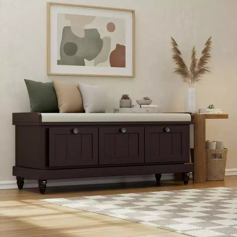 Banc à chaussures classique Polibi pour entrée avec dessus rembourré et trois tiroirs