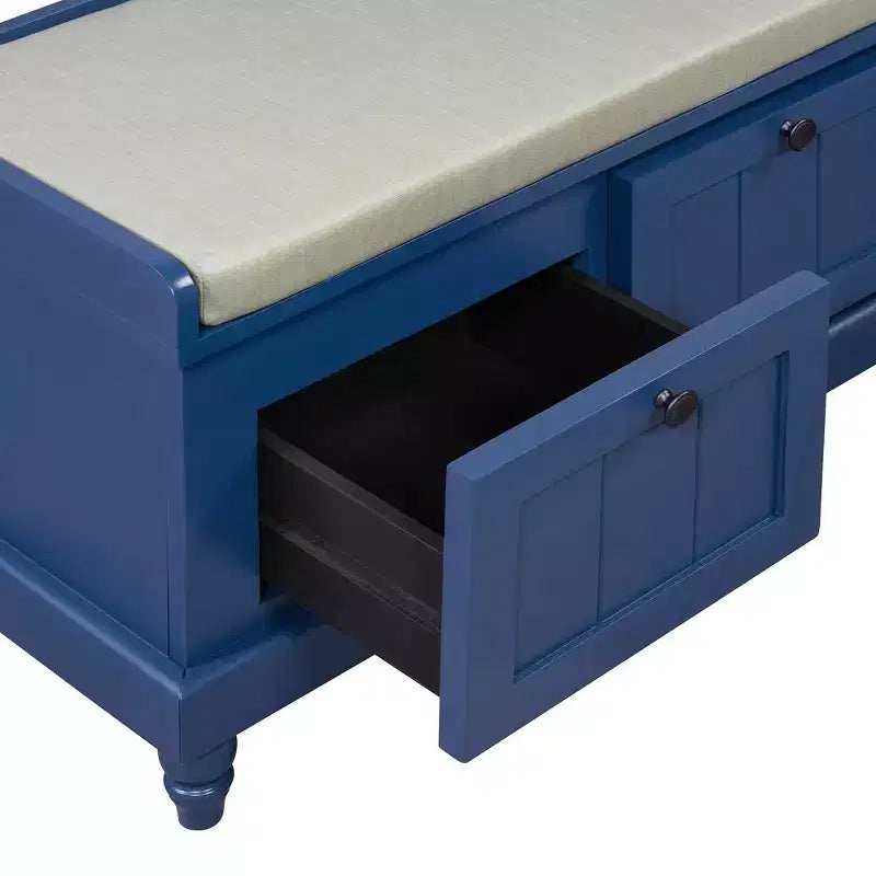 Banc à chaussures classique Polibi pour entrée avec dessus rembourré et trois tiroirs