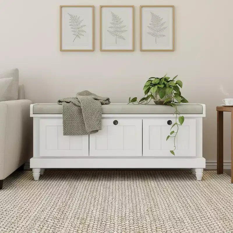 Banc à chaussures classique Polibi pour entrée avec dessus rembourré et trois tiroirs