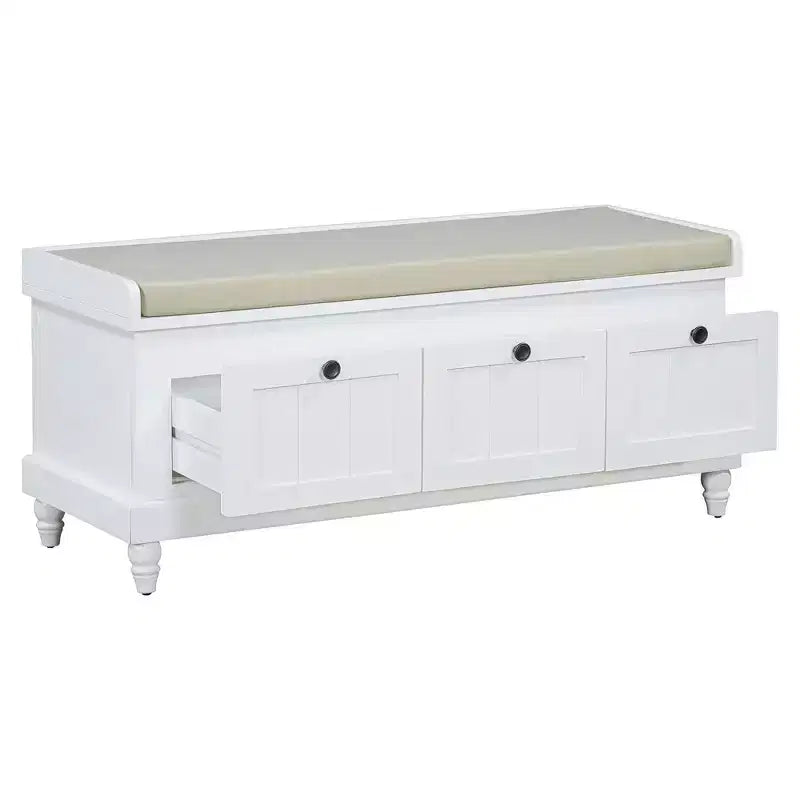 Banc à chaussures classique Polibi pour entrée avec dessus rembourré et trois tiroirs