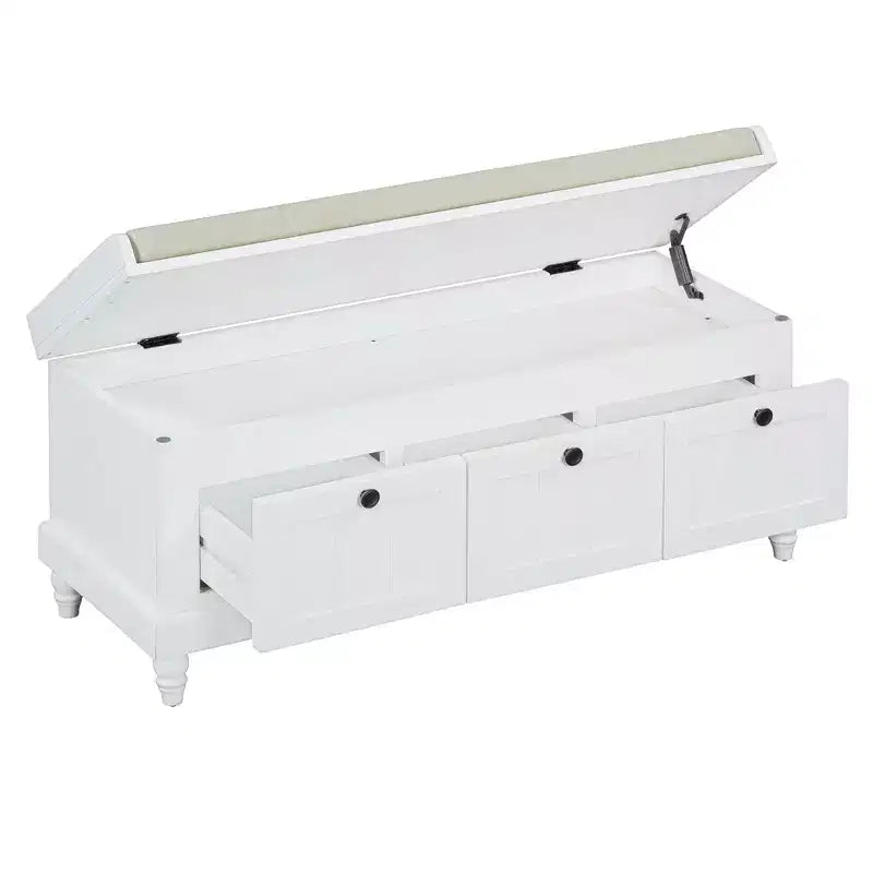 Banc à chaussures classique Polibi pour entrée avec dessus rembourré et trois tiroirs