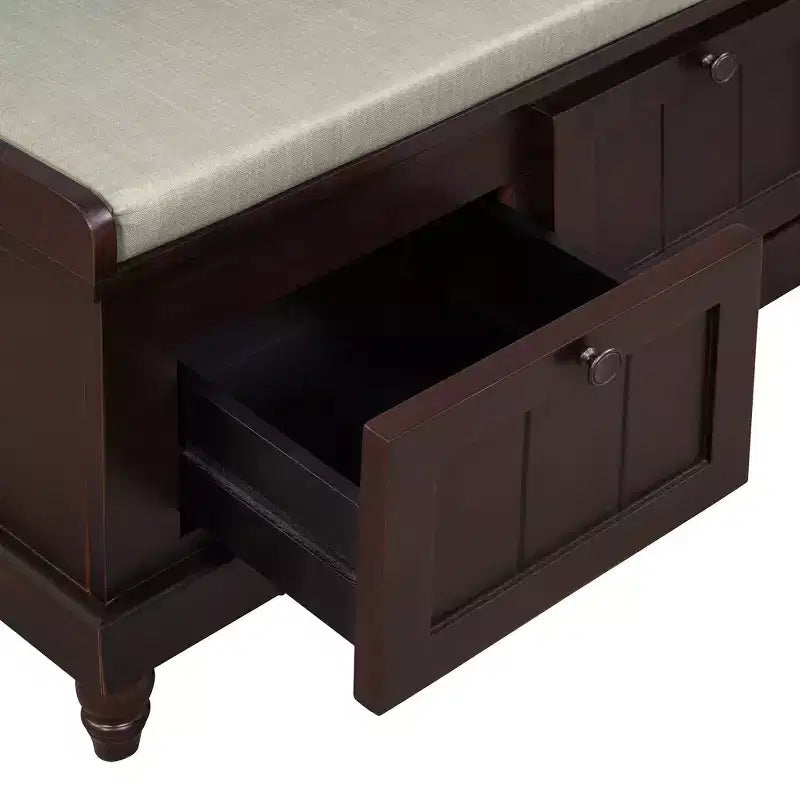 Banc à chaussures classique Polibi pour entrée avec dessus rembourré et trois tiroirs