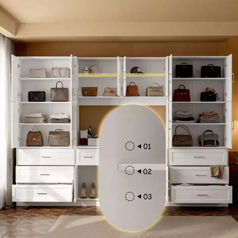 Meuble de rangement grande capacité Famapy avec 2 étagères réglables et 11 tiroirs, organisateur de placard pour chambre et salon