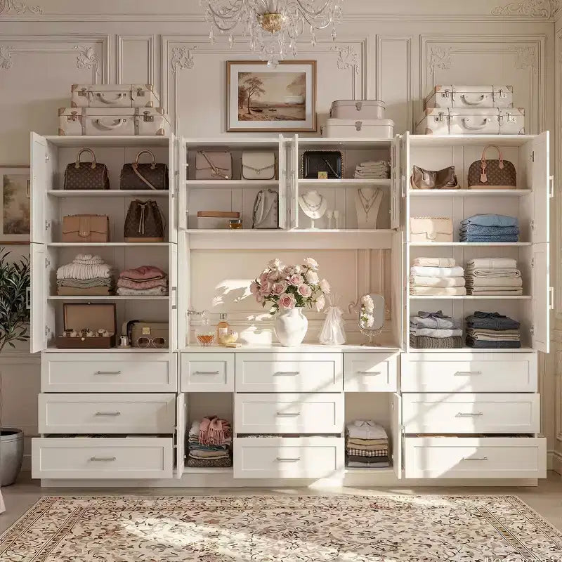 Meuble de rangement grande capacité Famapy avec 2 étagères réglables et 11 tiroirs, organisateur de placard pour chambre et salon