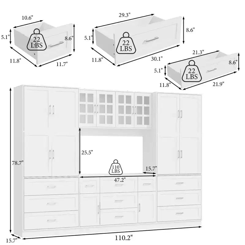 Meuble de rangement grande capacité Famapy avec 2 étagères réglables et 11 tiroirs, organisateur de placard pour chambre et salon