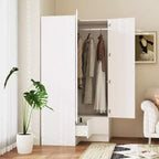 Famapy Armoire d'angle moderne avec deux tringles de suspension et tiroirs, construction robuste, solution de rangement peu encombrante pour chambre à coucher et au-delà