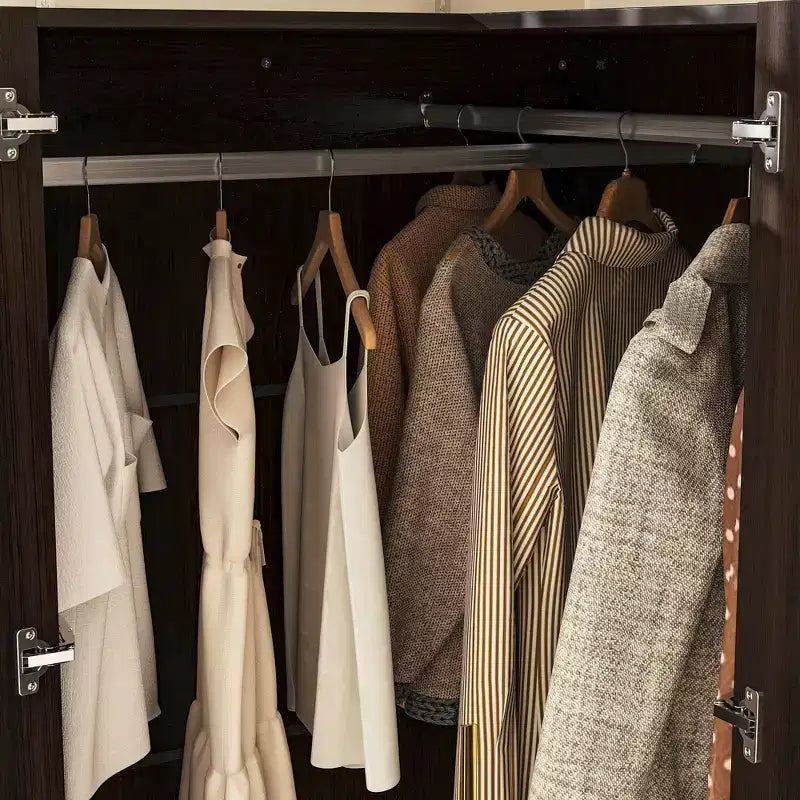 Famapy Armoire d'angle moderne avec deux tringles de suspension et tiroirs, construction robuste, solution de rangement peu encombrante pour chambre à coucher et au-delà