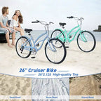 Whisen 26 Adultes Femmes Vélos de Plein Air, Vélo de Plage avec Cadre en Acier et Cadre Bas Incliné, 7 Vitesses